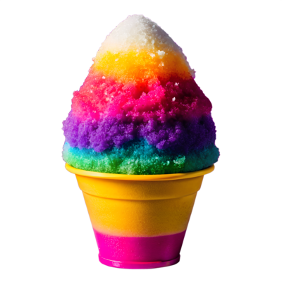 A colorful snow cone with multiple flavors